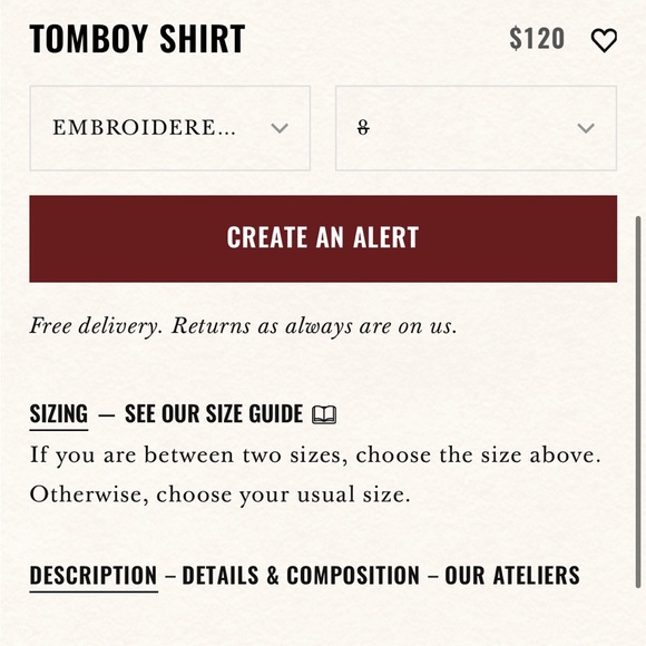 Sézane Tomboy Shirt Embroidered Red Hearts - Picture 11 of 12